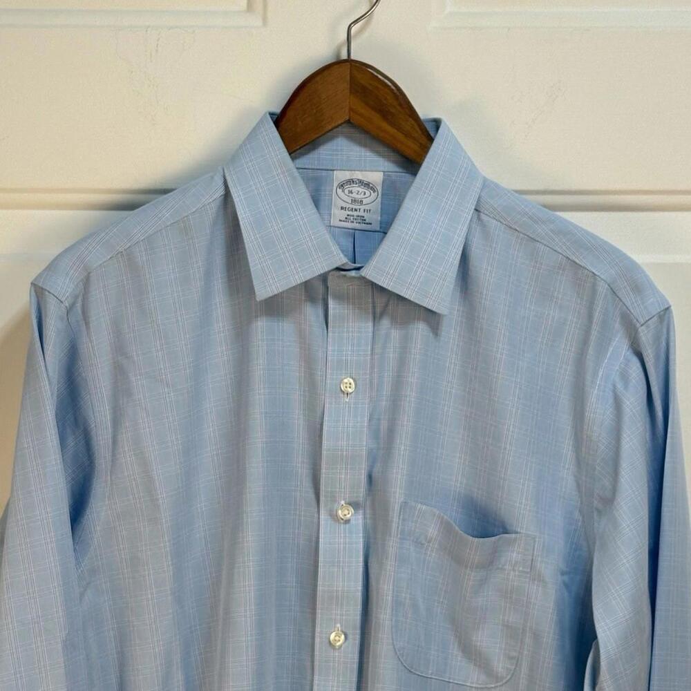 Brooks Brothers 1818 Regent Shirt Mens 16 2/3‎ Blue Plaid Non Iron Supima Cotton - Picture 4 of 9
